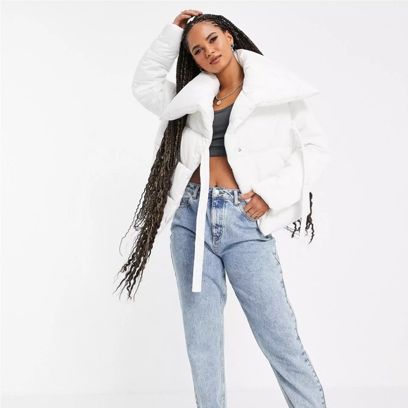 ASOS Exclusive ASYOU White Pillow Puffer Jacket Coat Size US 4 Tie Front Closure - Picture 4 of 6